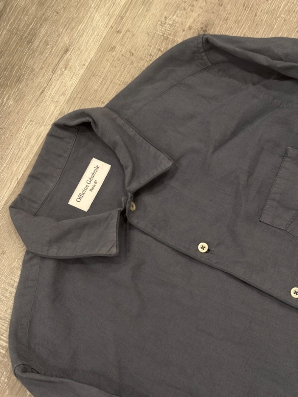 Officine Generale Garment Dyded Linen Blend Shirt Chest Pocket Mens S